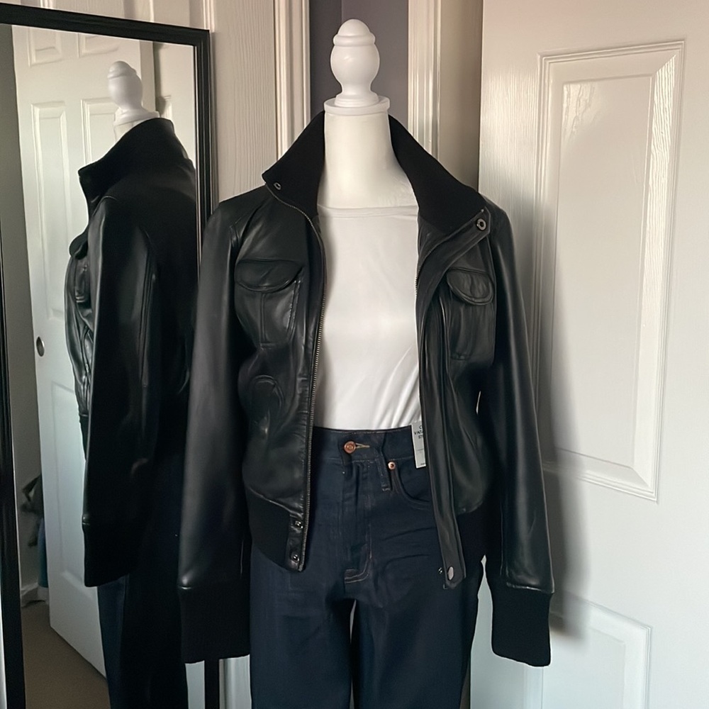 Mango Leather Bomber Jacket - image 8